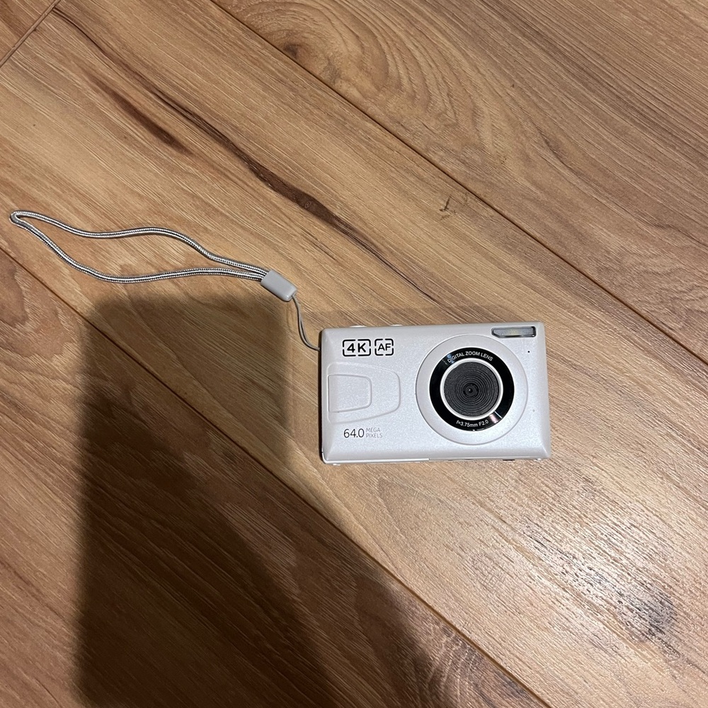 White 4K Digital Camera with Strap